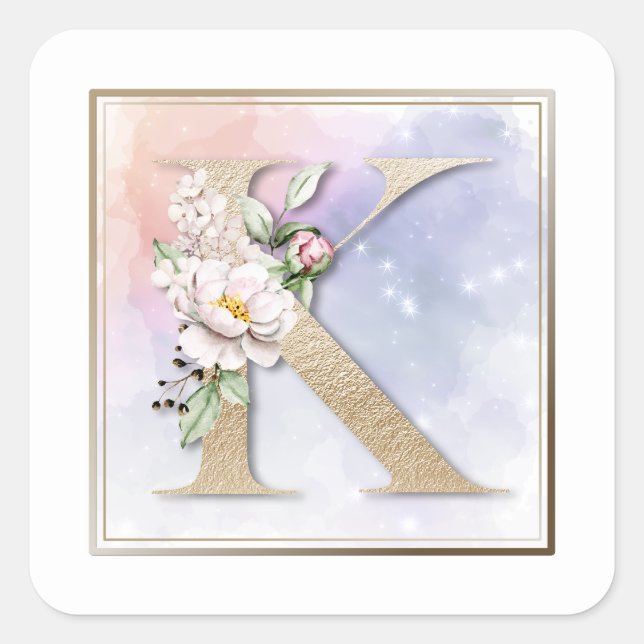 K Monograma Burgundy Pegatina de Plaza Floral (Anverso)