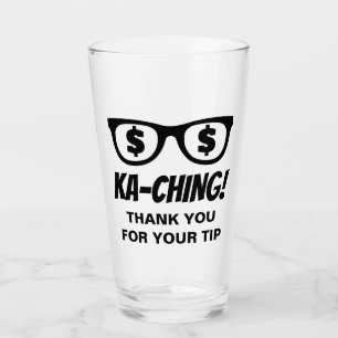 Ka-ching signo de dólar en los ojos vaso de propin