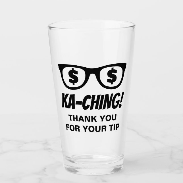 Ka-ching signo de dólar en los ojos vaso de propin (Anverso)