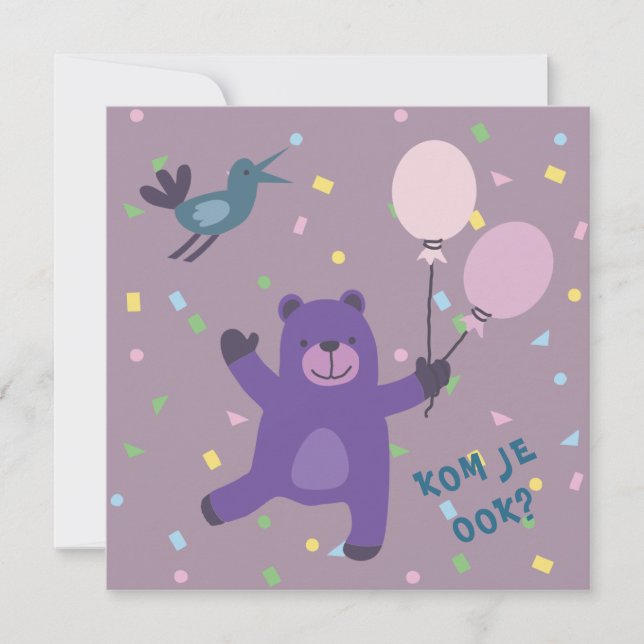 kaart uitnodiging beertje met ballon (Anverso)