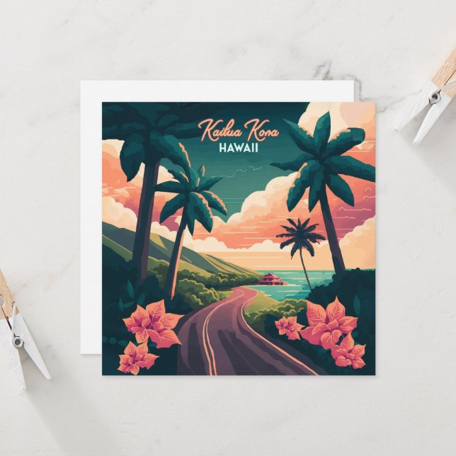 Kailua Kona Hawaii Gran Isla Sunset Retro (Anverso/Reverso In Situ)