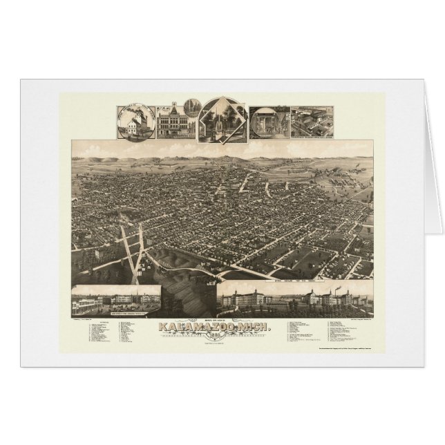 Kalamazoo, mapa panorámico del MI - 1883 (Anverso (Horizontal))