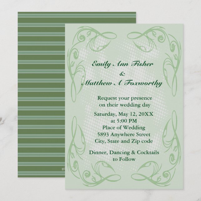 Kale Resumen Invitación a la boda de Swirl Border (Anverso / Reverso)