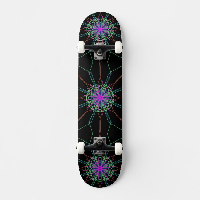 Kaleidoscope Mandala Arte Skateboard Rosa Negro (Anverso)