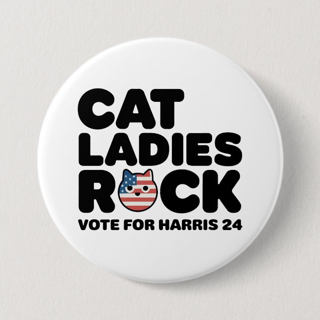 ¡KAMALA HARRIS CAT LADIES ROCK! Chapa (Anverso)
