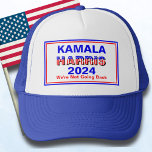 Kamala Harris no regresará con el sombrero de cami<br><div class="desc">Levántate y habla con este camionero que apoya la campaña de Kamala Harris por la presidencia. Cuenta con letras estilizadas de estilo Americana en rojo,  blanco y azul. El texto "No vamos a volver" es editable. Tu elección de estilos de color.</div>