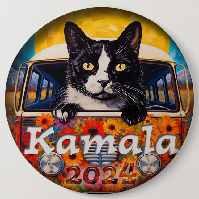 Kamala Tuxedo Cat para el botón Kamala (Anverso)