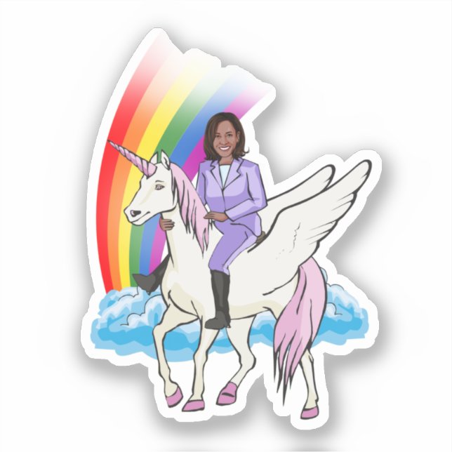 KAMALA UNICORNIO Y PEGATINA DE ARCOÍRIS (Anverso)