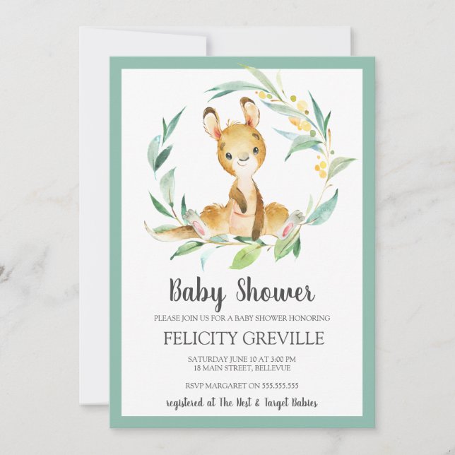 Kangaroo Bush Baby | Invitaciones a la ducha para  (Anverso)