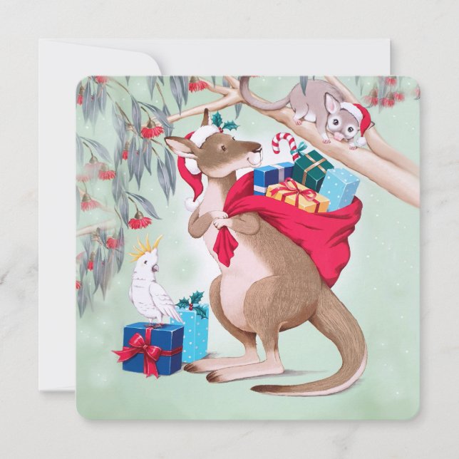 Kangaroo Santa Bag Possum Cockatoo Feliz Navidad (Anverso)