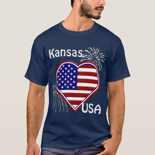 Kansas, 4 de julio, fuegos artificiales camiseta d (Anverso)