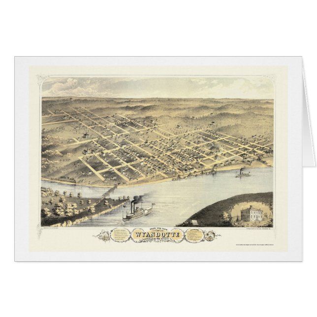 Kansas City, mapa panorámico de KS - 1869 (Anverso (Horizontal))