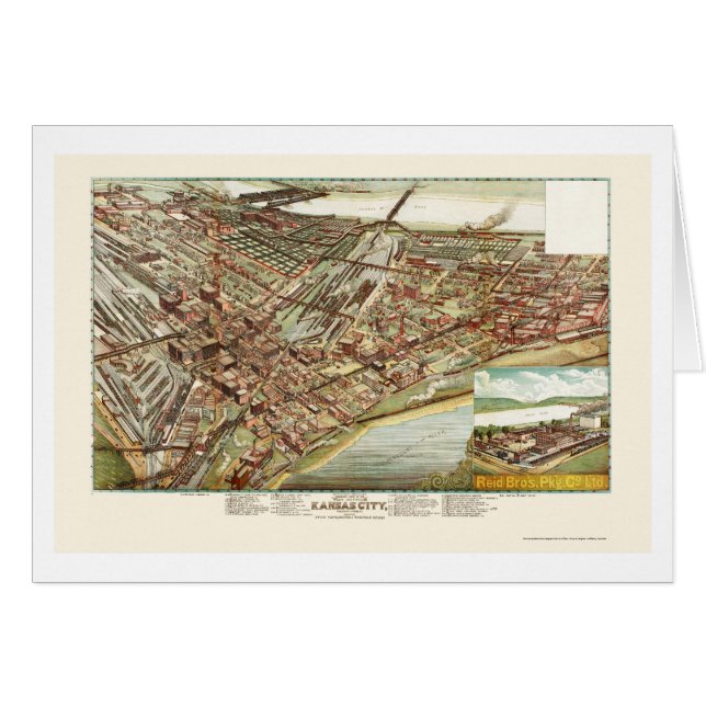 Kansas City, mapa panorámico de KS - 1895 (Anverso (Horizontal))