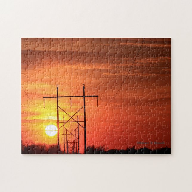 Kansas Sunset con líneas de potencia Puzzle (Horizontal)