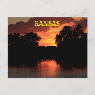 Kansas Sunset con siluetas, postal