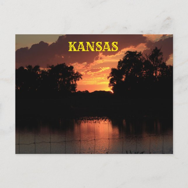 Kansas Sunset con siluetas, postal (Anverso)