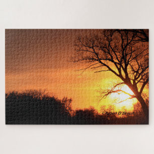 Kansas Sunset con un árbol rompecabezas de silueta