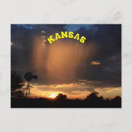 Kansas Sunset con Windmill Silhouette. Tarjeta pos