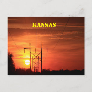 Kansas Sunset, Power lines Silhouettes. Tarjeta de