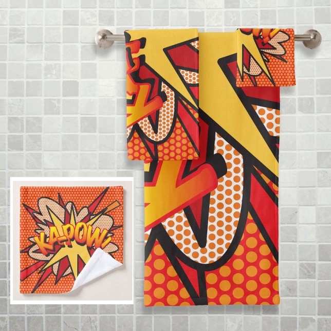 KAPOW Diversión Arte Pop de Cómic Retro (KAPOW Fun Retro Comic Book Pop Art Bath Towel Set)