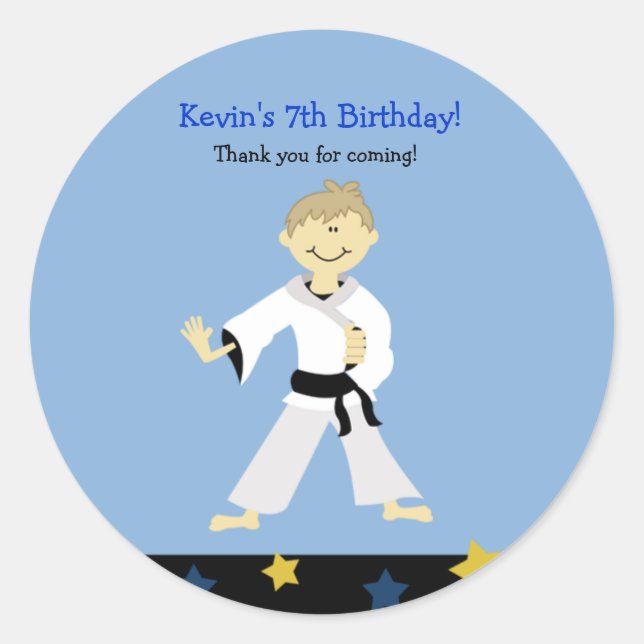 KARATE BOY Black Belt Birthday Favor Pegatina (Anverso)