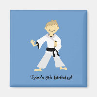 KARATE Boy Blackbelt Imán de Favor de Cumpleaños