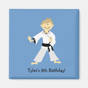 KARATE Boy Blackbelt Imán de Favor de Cumpleaños