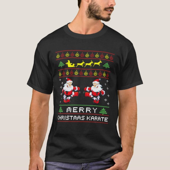 Karate Santa Claus Ugly Christmas Sweater Style (Anverso)