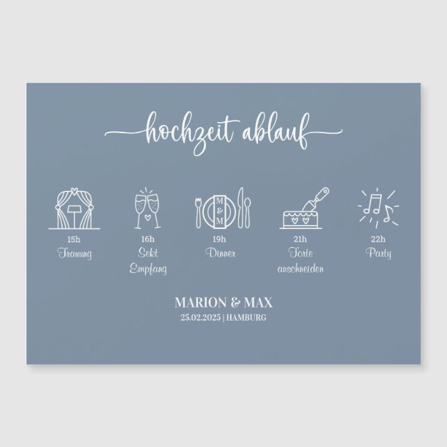 Kärtchen Ablauf Hochzeit Dusty Blue 01 (Anverso)