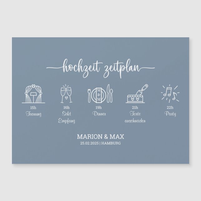 Kärtchen Zeitplan Hochzeit Dusty Blue 01 (Anverso)