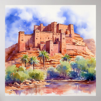 Kasbah en diseño de clipart acuarela, impresión di