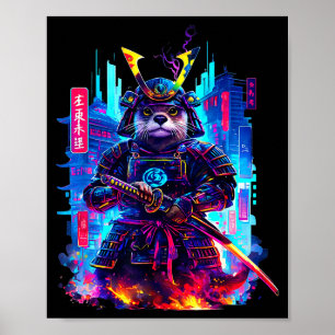 Katana de nutria ciberpunk neon samurái arte japon