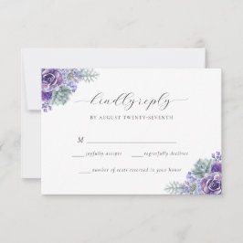 Katherine Purple Floral Script Wedding Tarjeta RSV