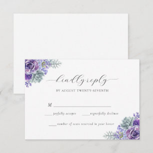 Katherine Purple Floral Script Wedding Tarjeta RSV