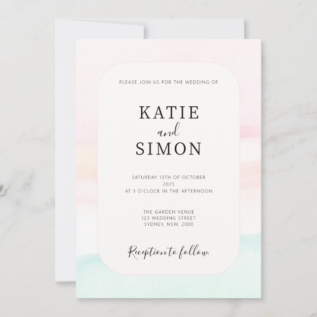Katie - Invitación a la boda Pastel acuarela (Anverso)
