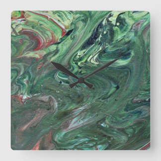 Katmandú 3 Reloj de pared de resumen verde mesmeri