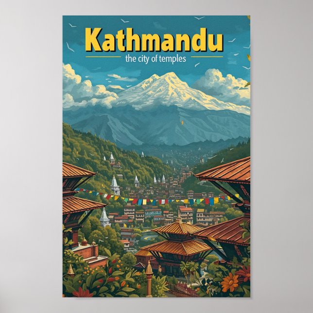 Katmandú Nepal Ilustracion de viajes por arte vint (Frente)