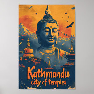 Katmandú Nepal Ilustracion de viajes por arte vint