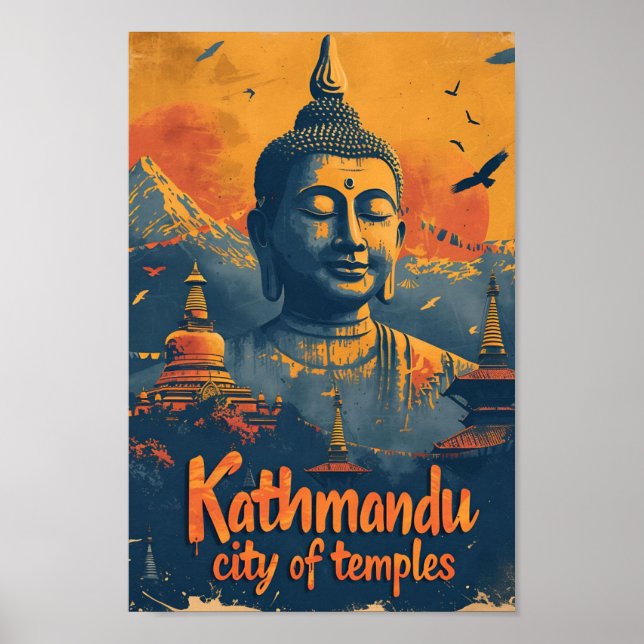 Katmandú Nepal Ilustracion de viajes por arte vint (Frente)