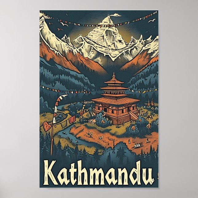 Katmandú Nepal Ilustracion de viajes por arte vint (Frente)