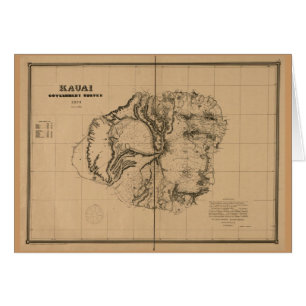 Kauai, 1878, mapa de Hawaii del vintage