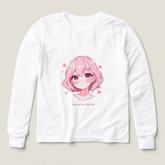 Kawaii Anime Girl Valentine Sweatshirt (Diseño frontal)