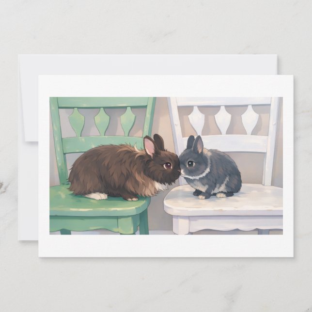 Kawaii Anime Two Bunnies Flat Card (Anverso)
