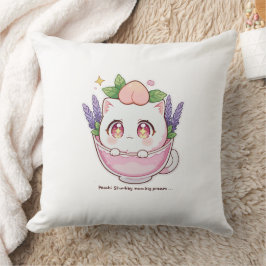 Kawaii atrapó gato en el Cojín decorativo Lavender