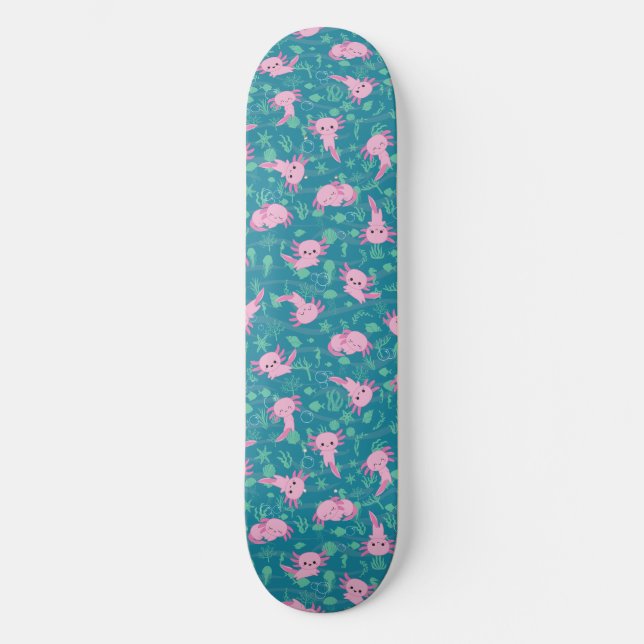 Kawaii Axolotl en el Skateboard Océano (Anverso)