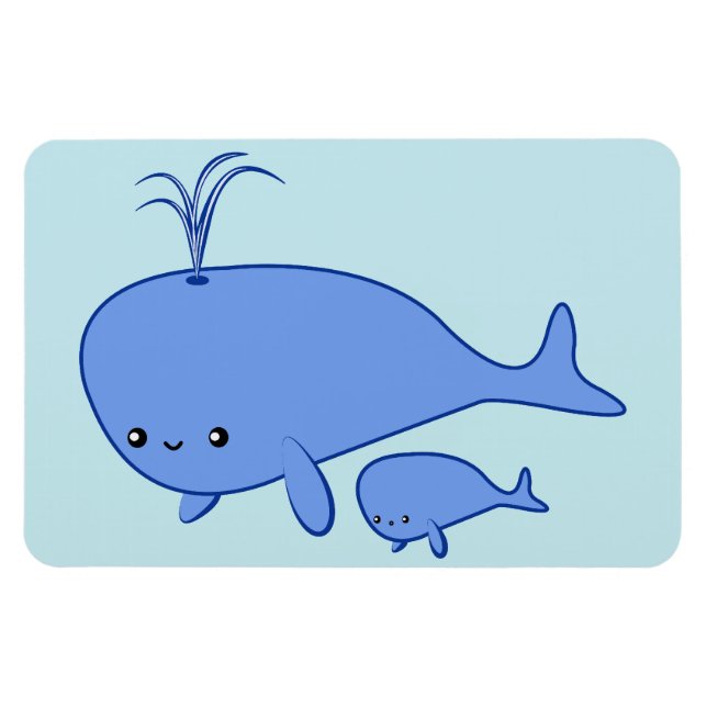 Kawaii Baby Whale y Mama Whale imán flexible (Horizontal)