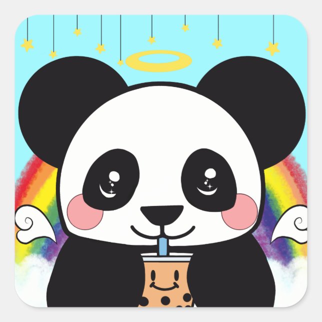 Kawaii Boba Panda Pegatina de la Plaza del Oso (Anverso)