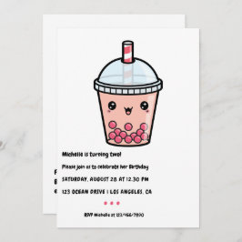 Kawaii Bubble Tea Birthday Party Invitación