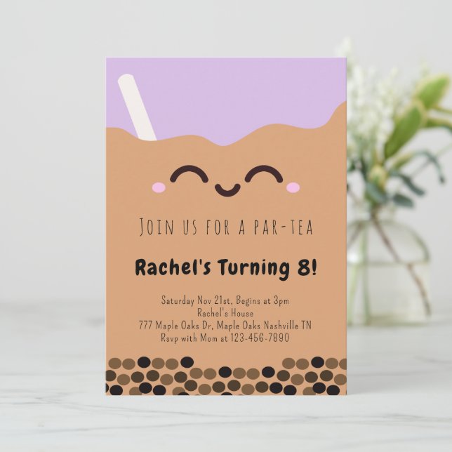 Kawaii Bubble Tea Par-tea Invitación de cumpleaños (Anverso de pie)