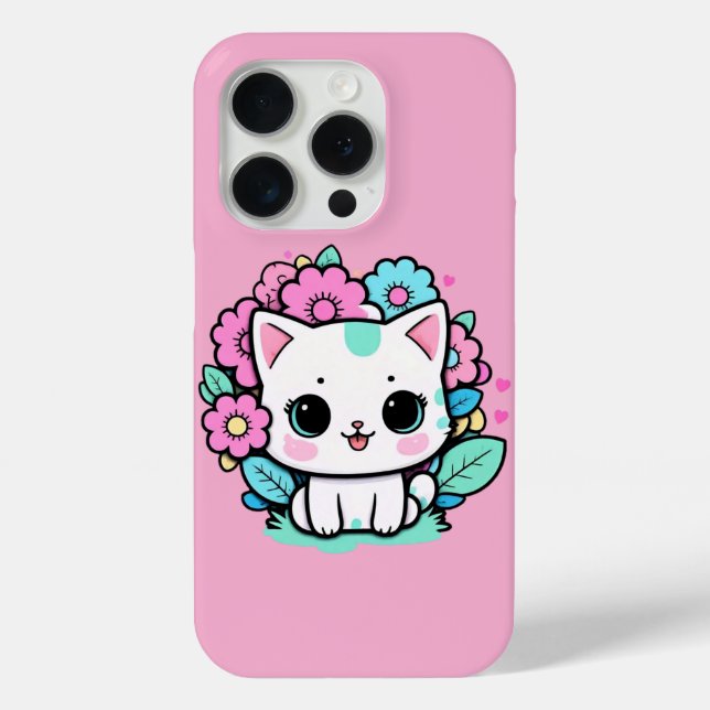 Kawaii Cat Floral iPhone 16 Pro Max Funda 2025 (Reverso )